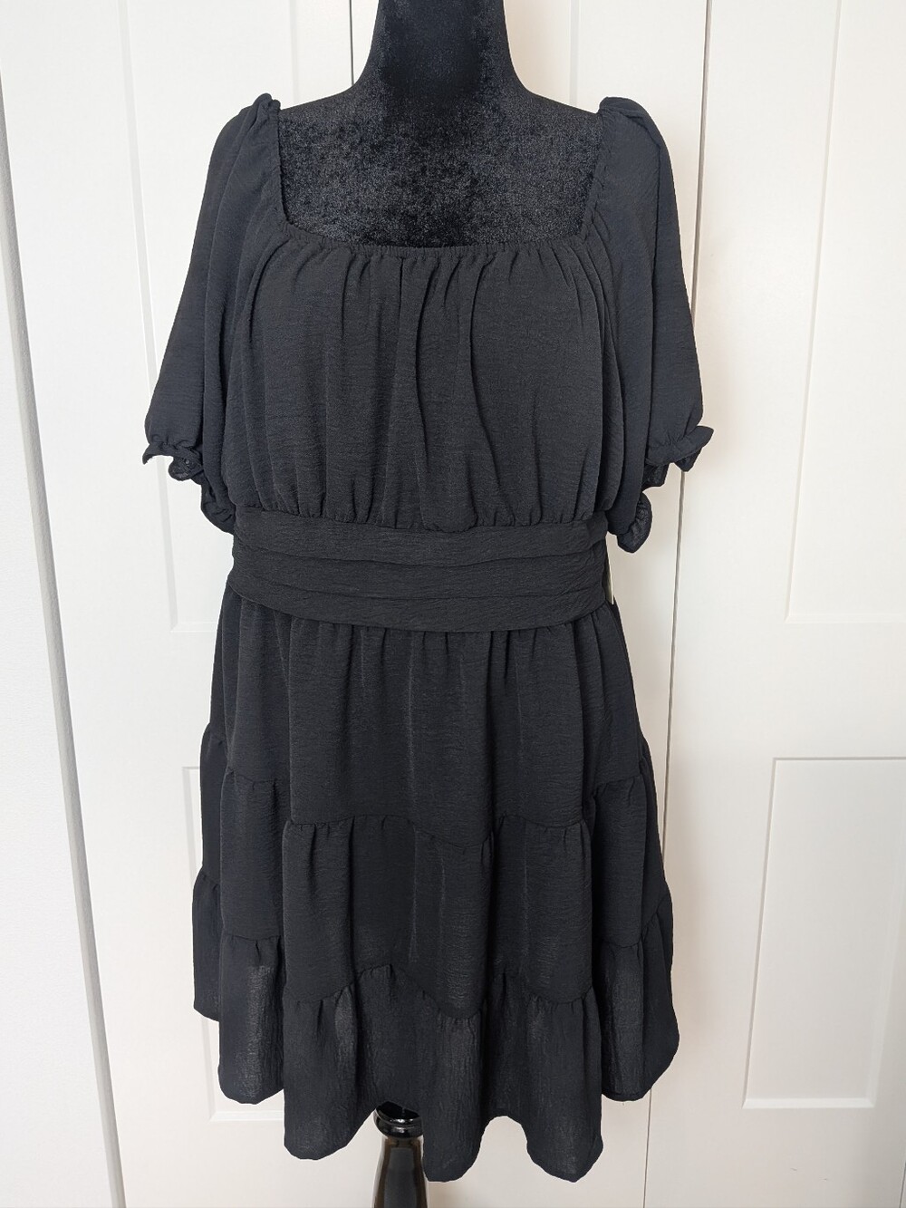 New Liberty love Black Off Shoulder Smock Waist Short Dress Sz XXL Fit &Flare